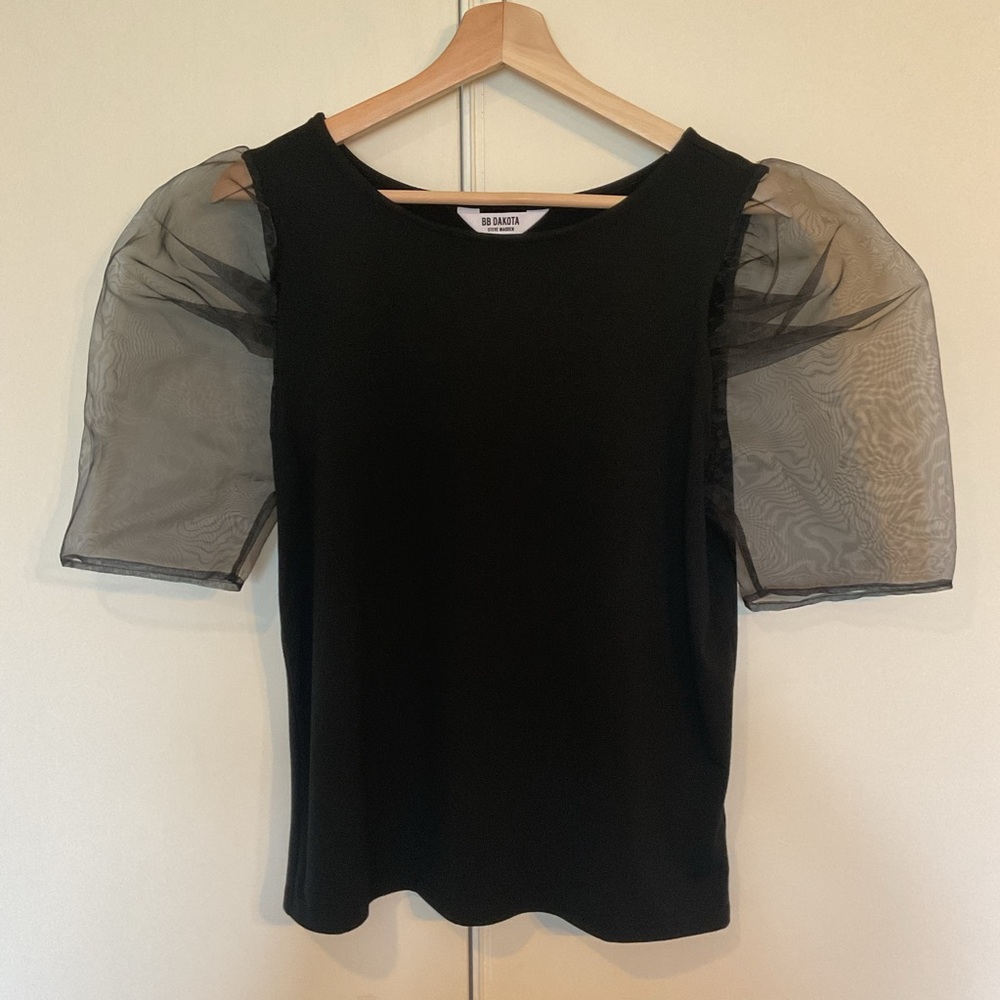 Anthropologie BB Dakota Black Puff-Mesh Sleeve Jersey Whimsigoth Grunge Fairy